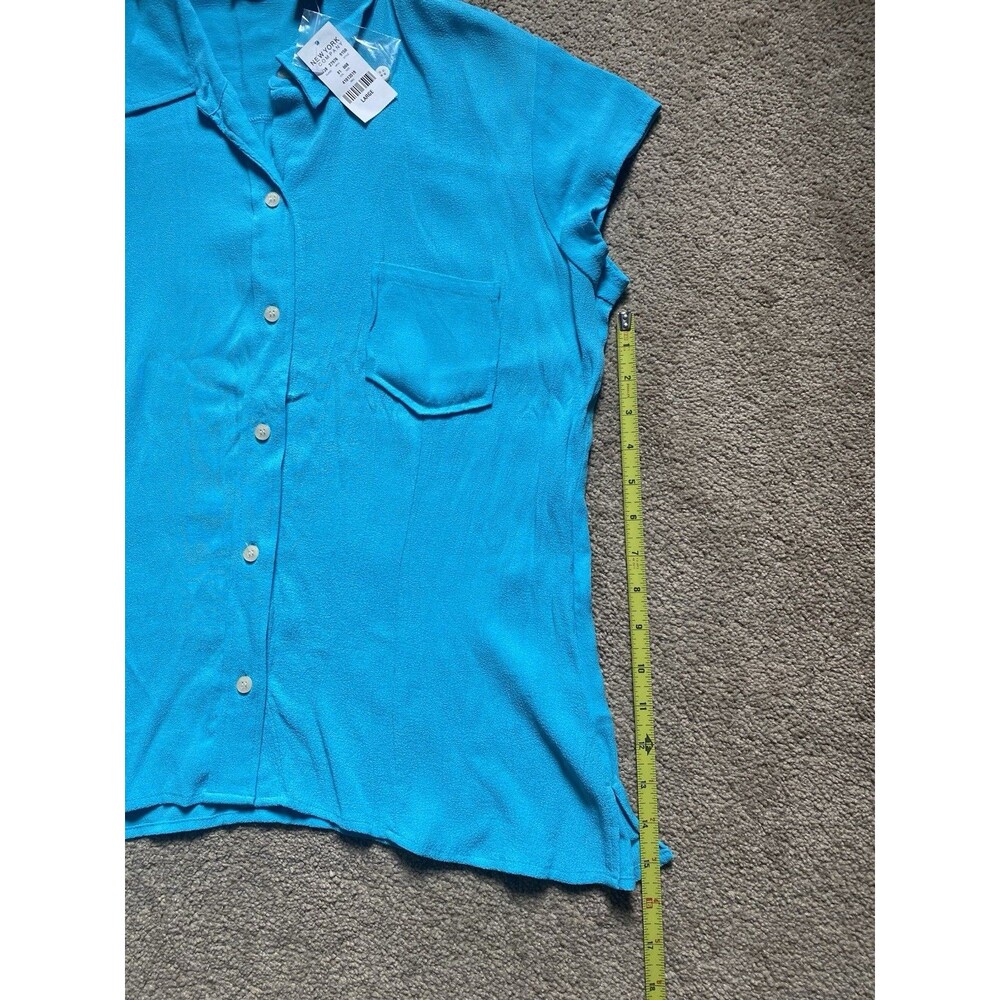 New York & Company Cap Sleeve Button Up Blouse Women’s Size L Color Aqua NWT - Picture 6 of 7